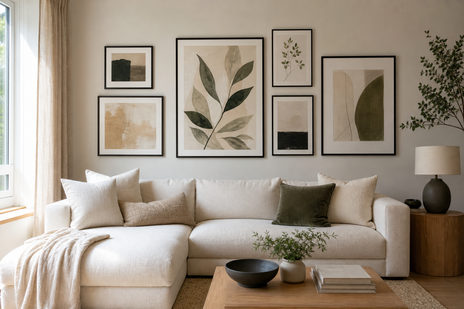 gallery wall built around several 11x14 framed prints