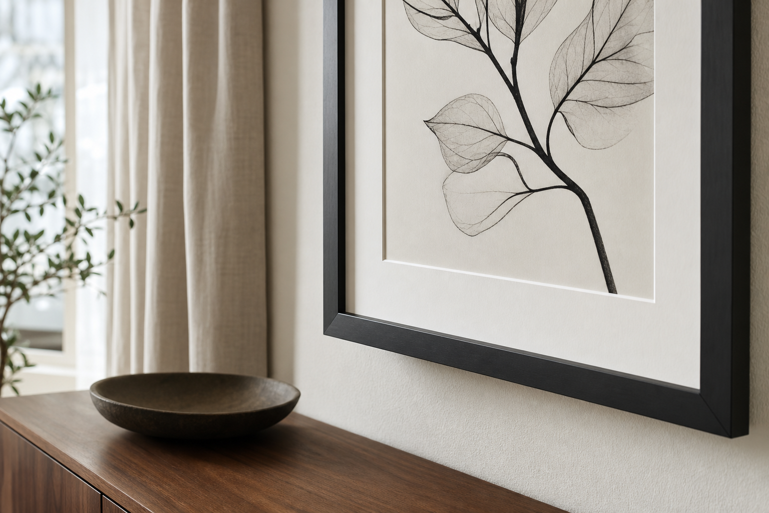 Close-up of black frame and monochrome anime artwork