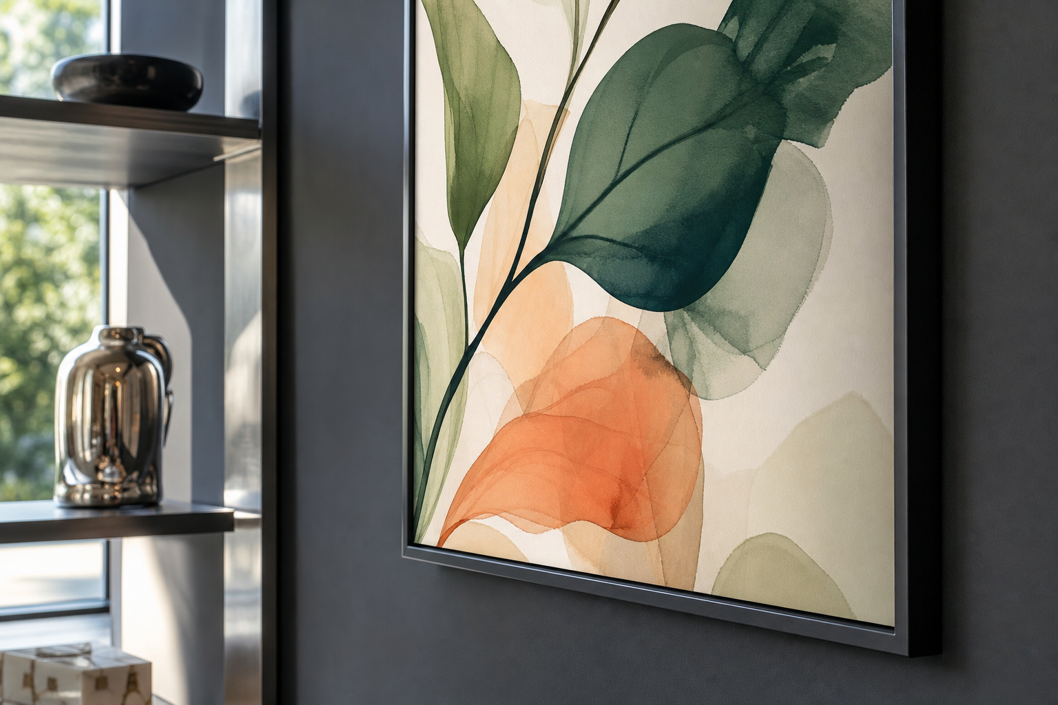 Close-up of black metal frame and anime-inspired print styling