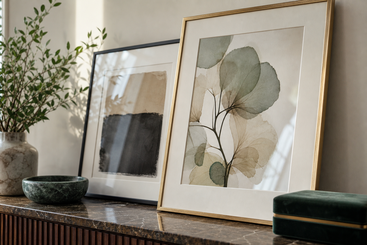 Close-up of frame materials for deco portrait styling