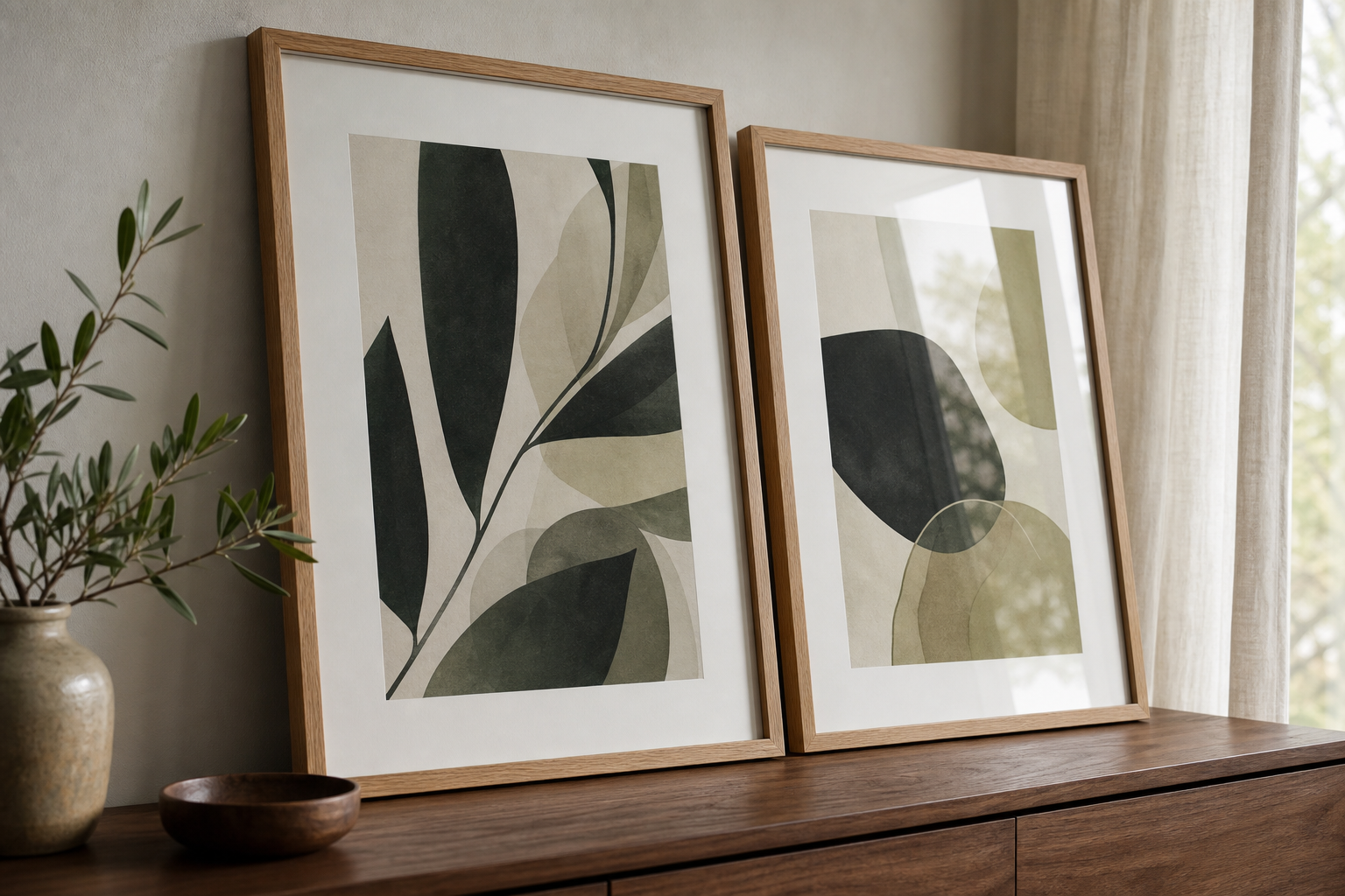 Close-up of framed wall art showing matte paper texture and frame detail