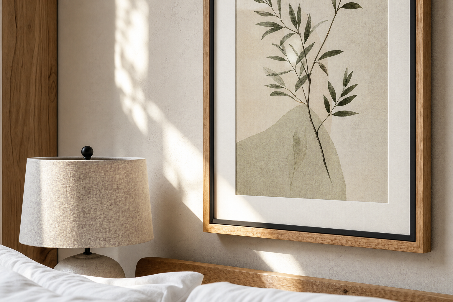 Close-up of bedroom art frame materials