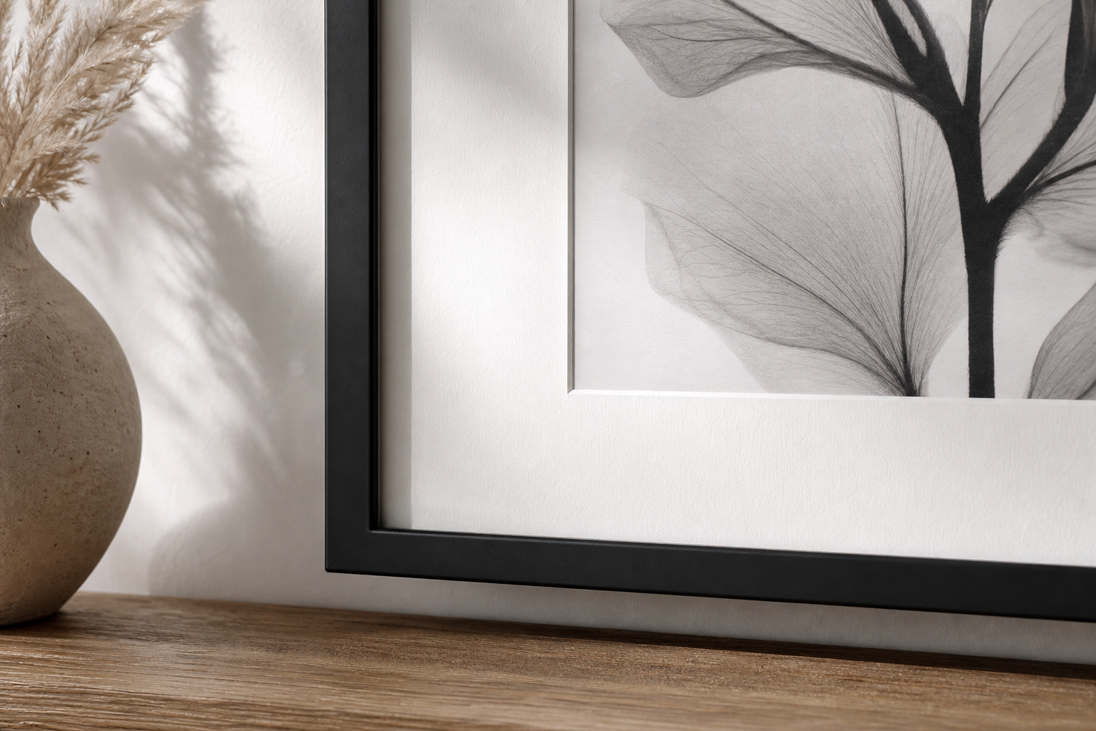 Close-up of black frame and monochrome print materials