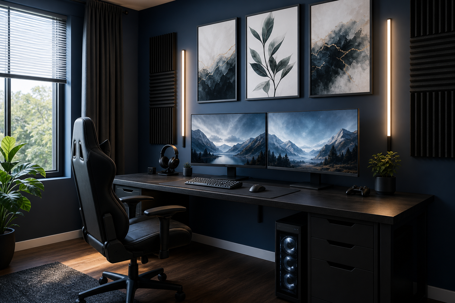 Gaming room with futuristic action wall art