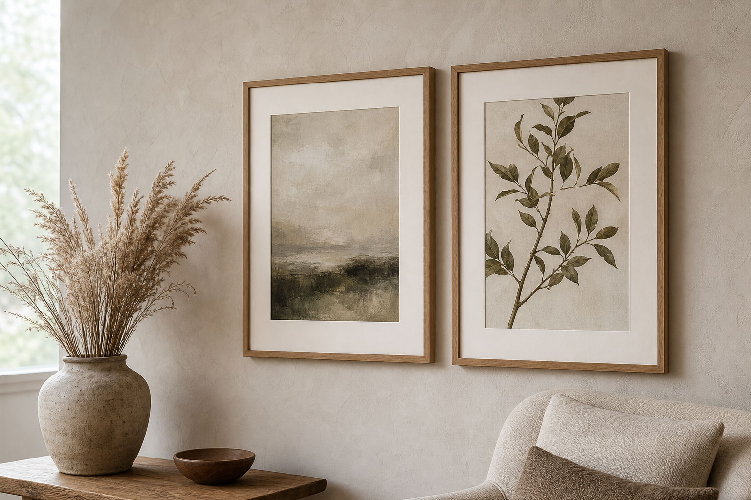 Close-up of boho frame materials and wall styling