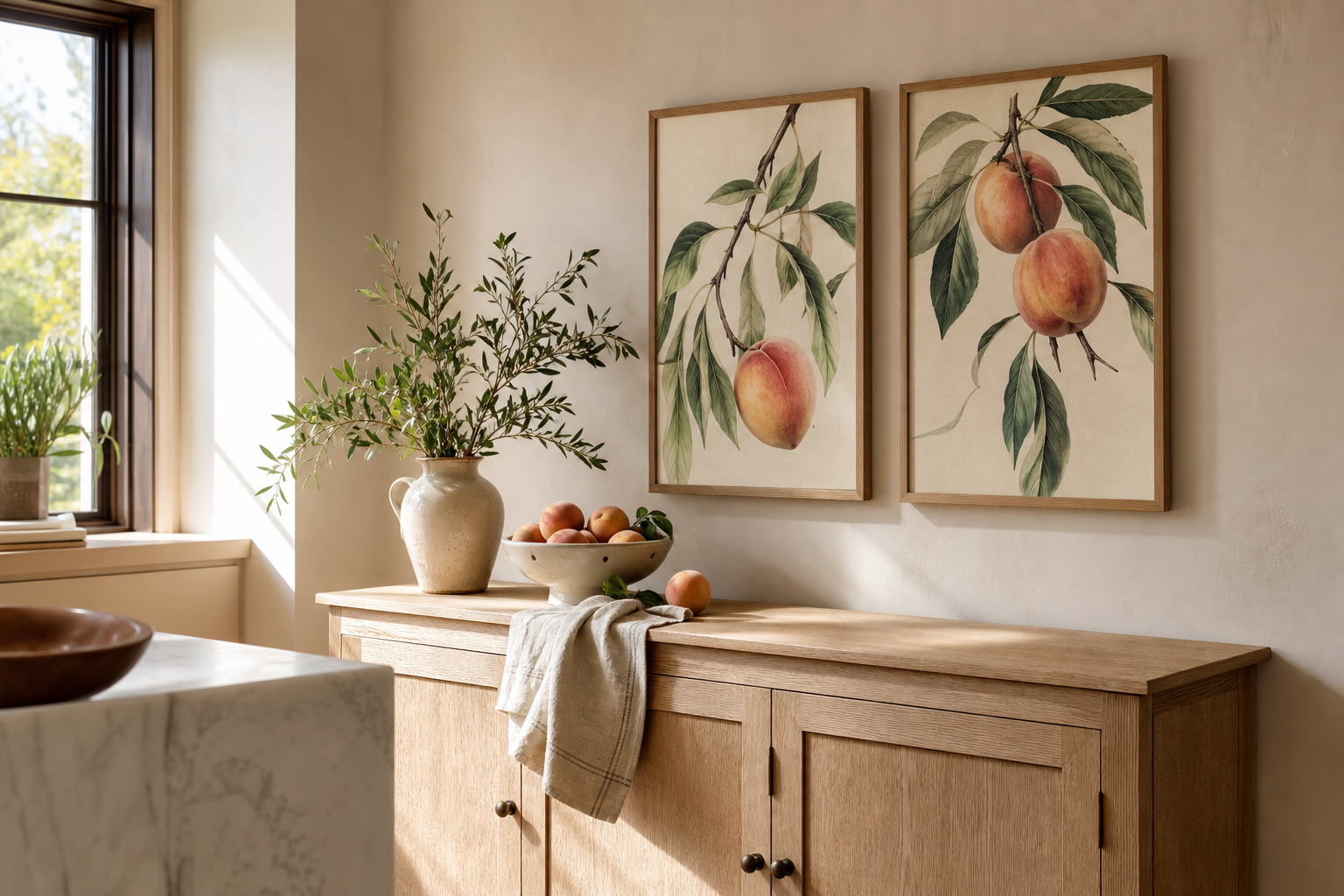 How to Style a Botanical Peaches Poster Print