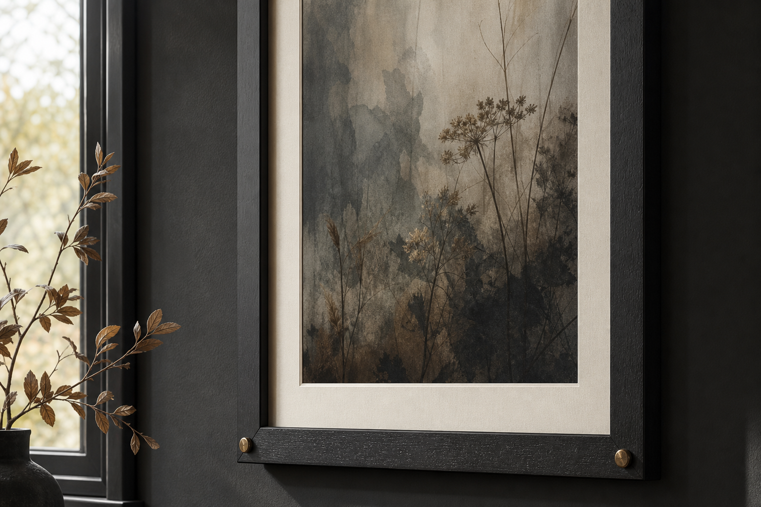 Close-up of dark frame and matte for gothic fantasy art