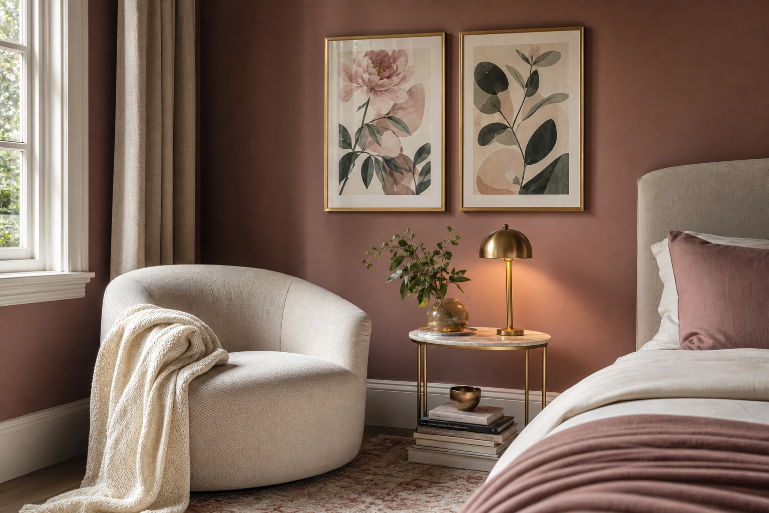 Bedroom corner with playful cocktail and food art
