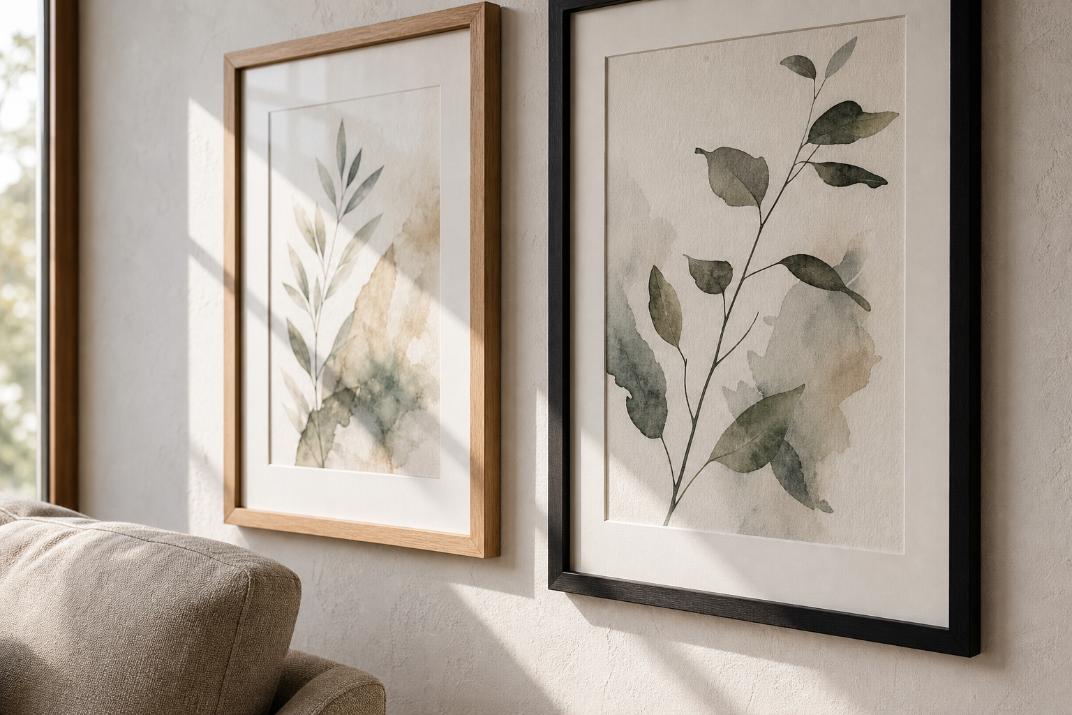 Close-up of framed illustration and material details