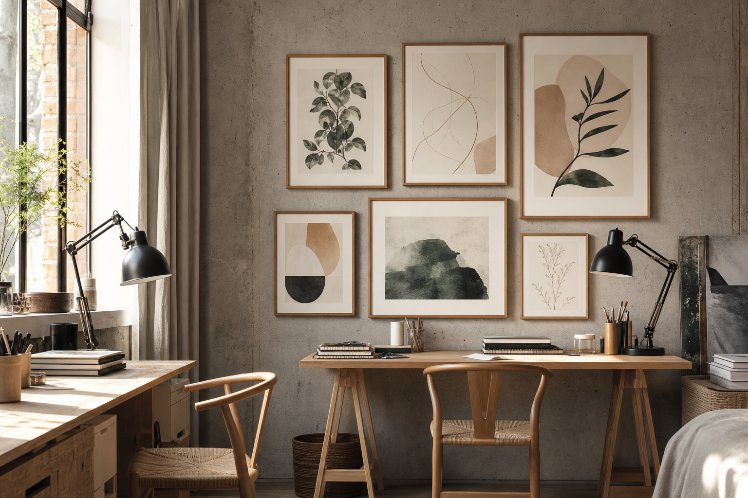 Creative studio office with mixed illustration styles