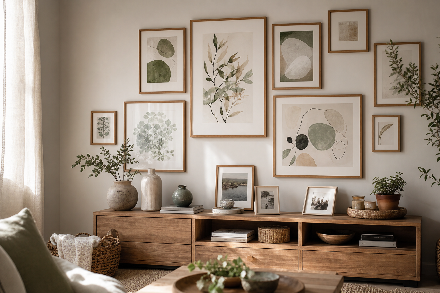 Flexible family gallery wall in living room
