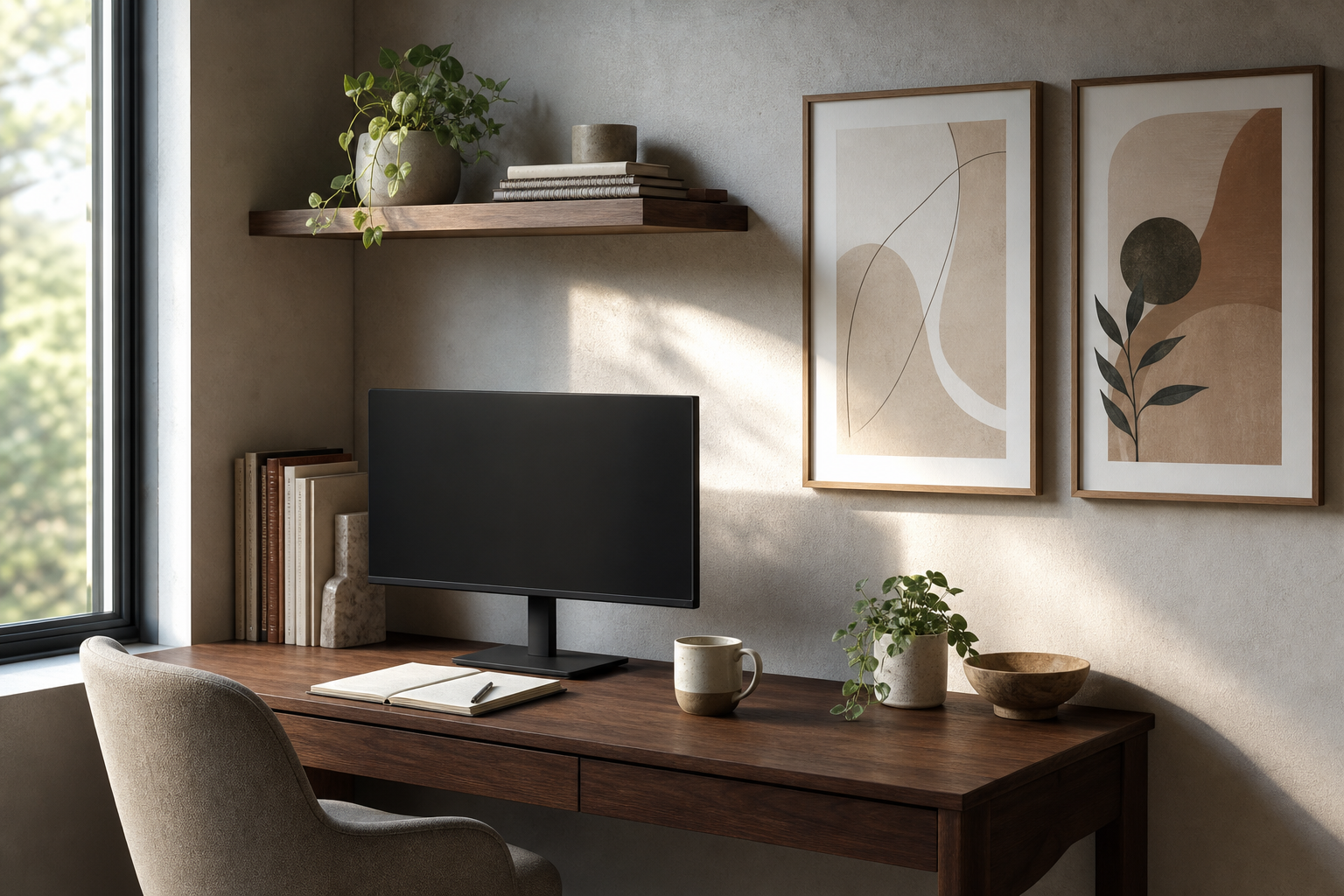 Desk wall with calm abstract office art