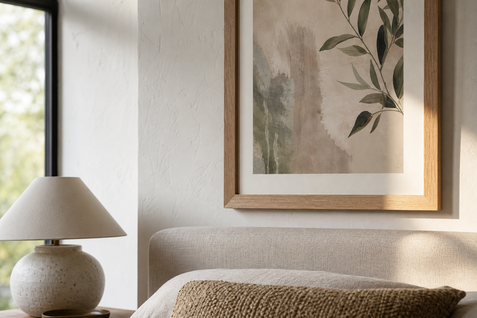 Close-up of wood frame and bedroom wall textures