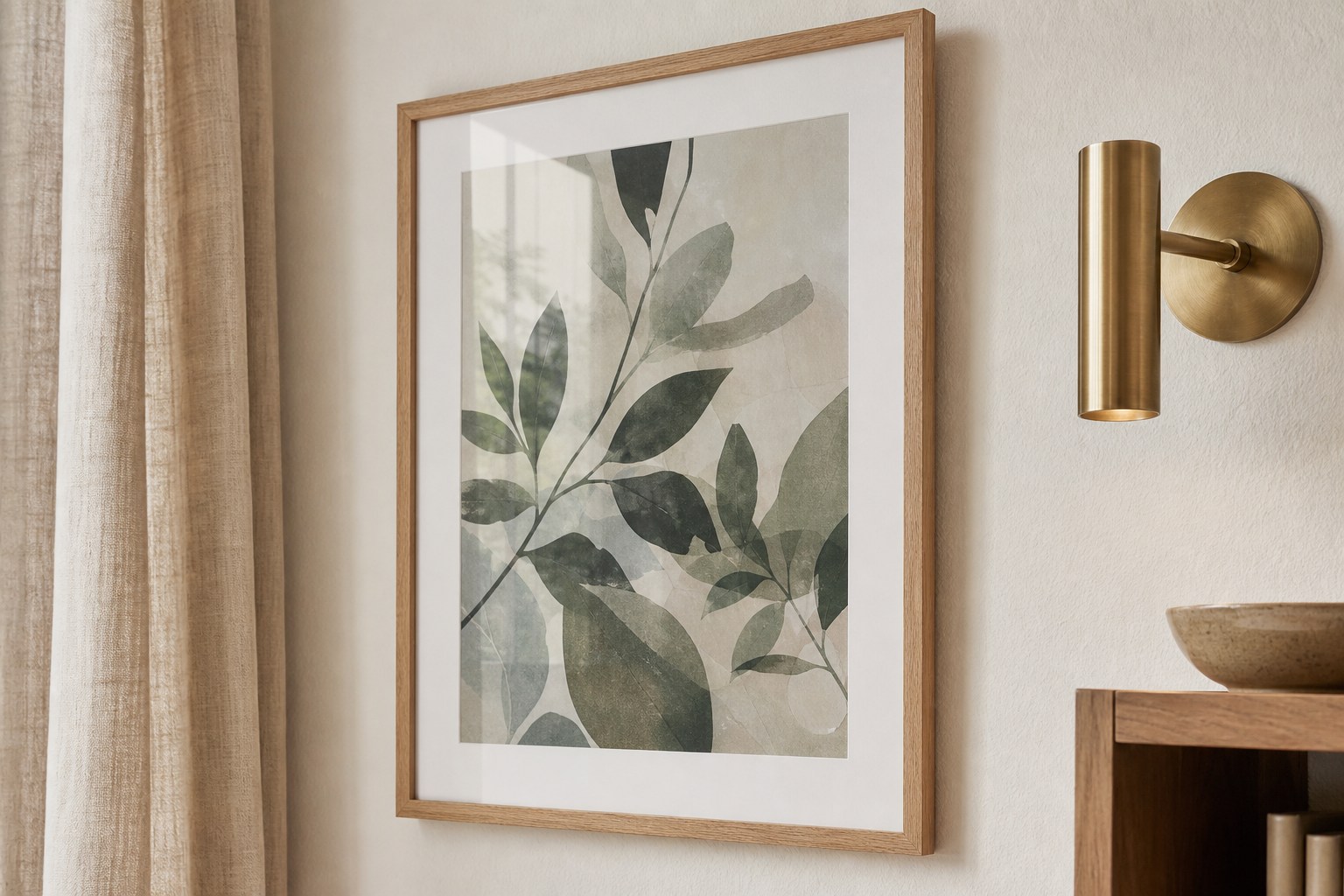 Close-up of framed wall art materials and finishes