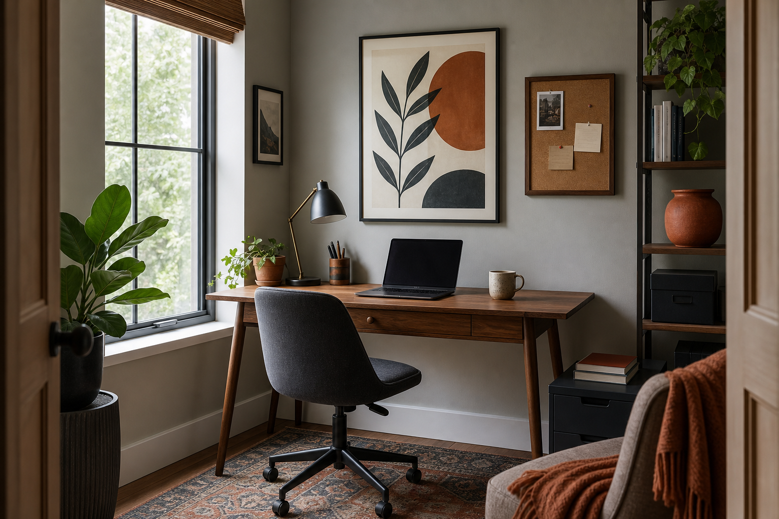 Home office built around typography wall art