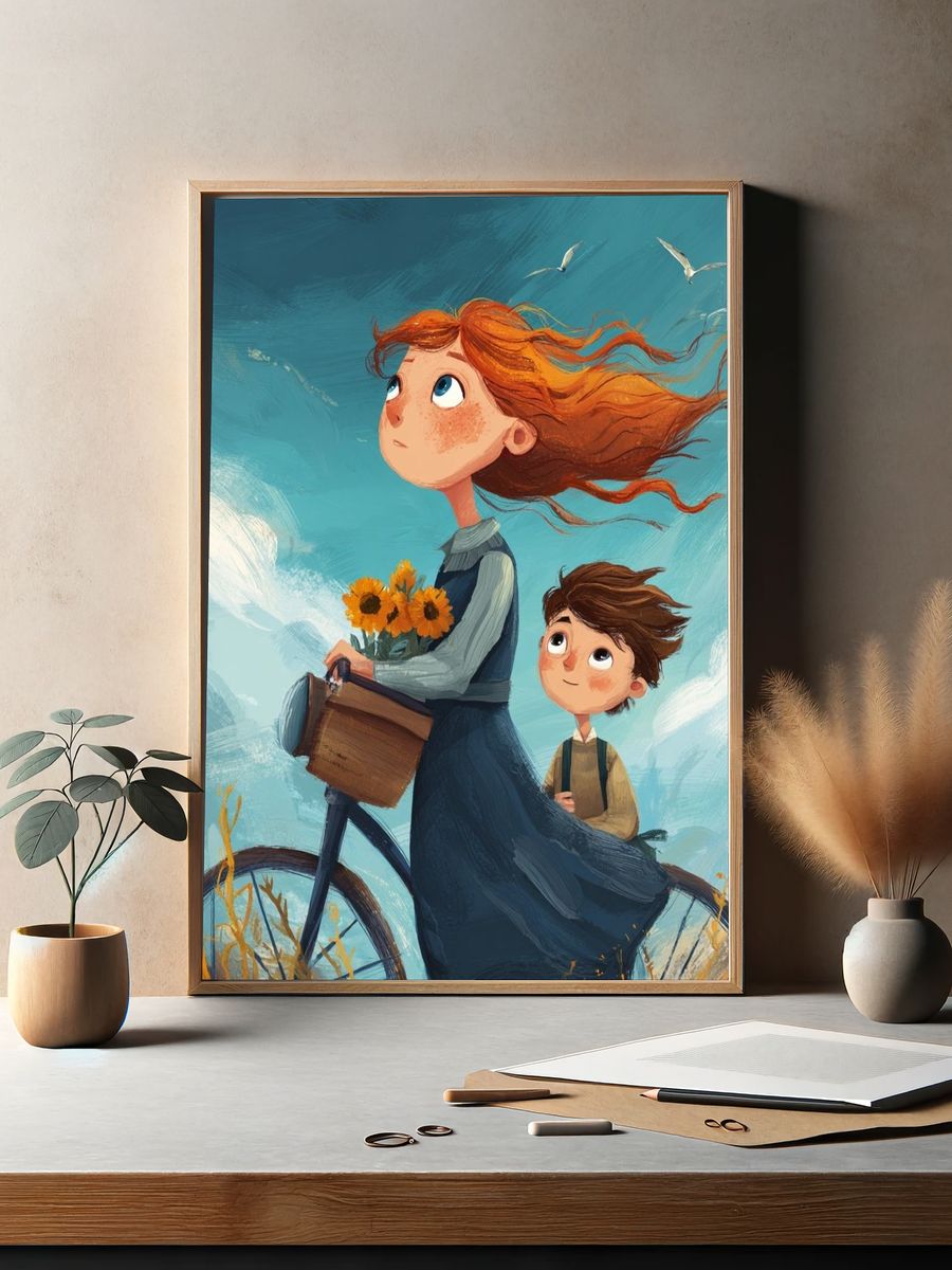 Children on Bicycle — Illustration Print. — room view 2