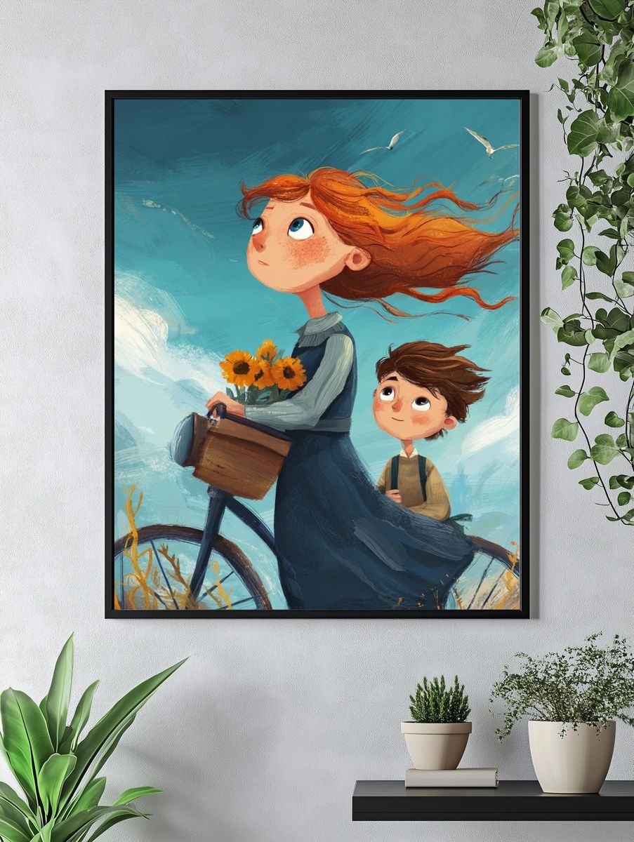 Children on Bicycle — Illustration Print. — room view 4