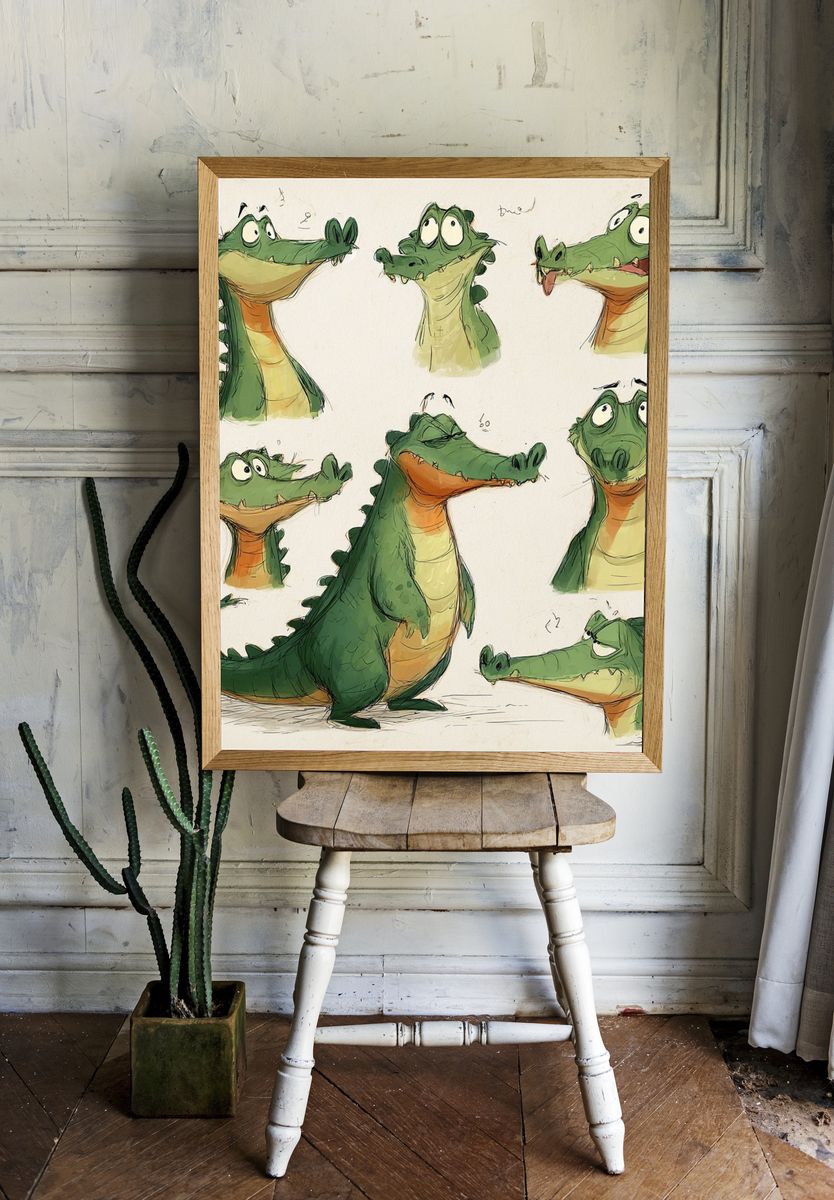 Playful Alligator Character — Illustration Print. — room view 1