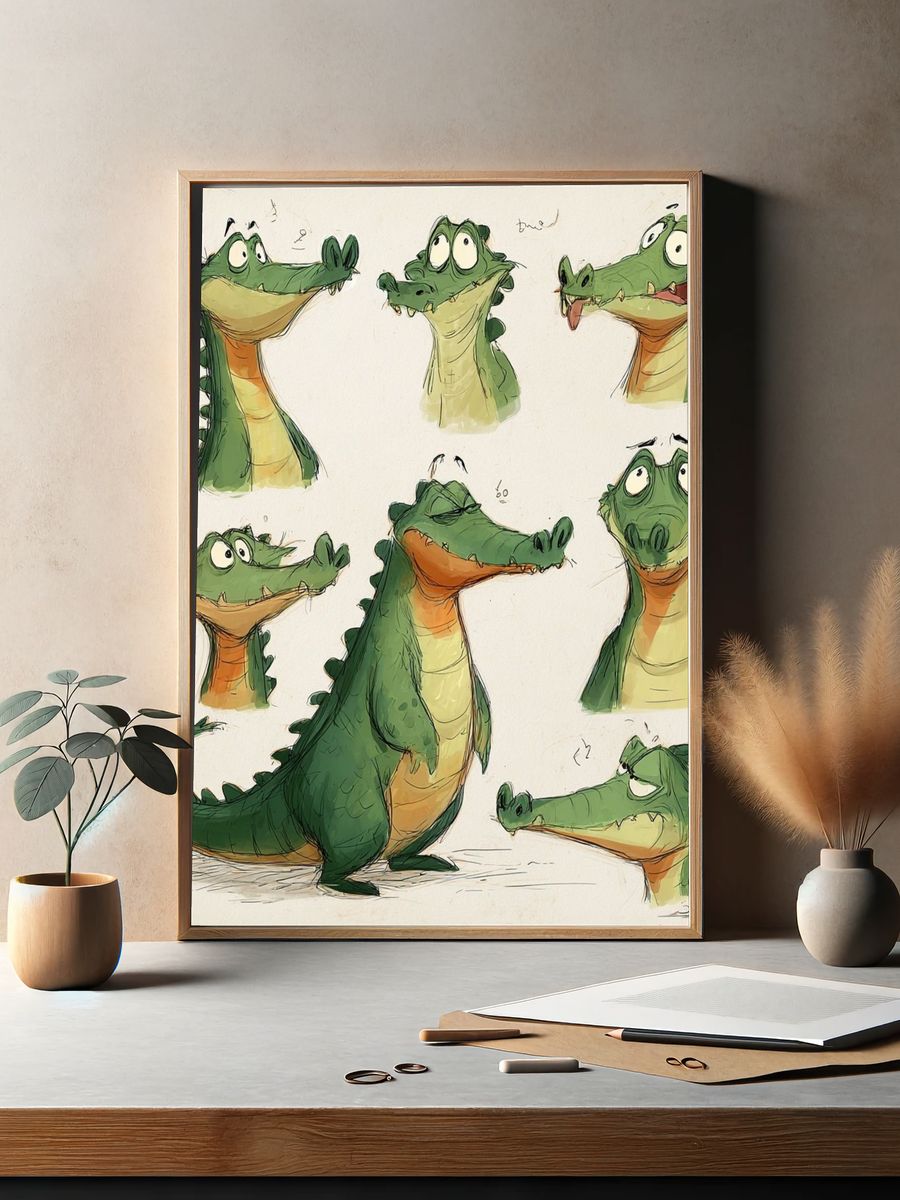 Playful Alligator Character — Illustration Print. — room view 2