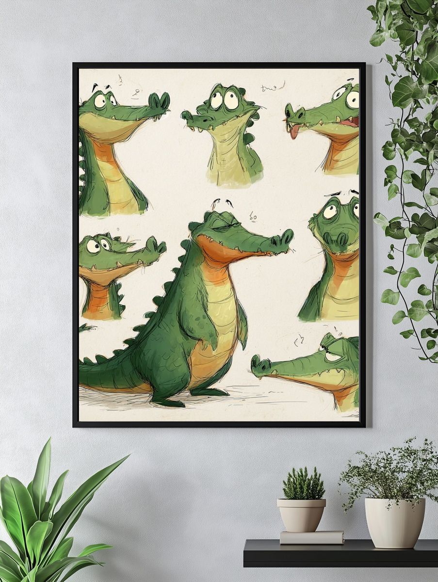 Playful Alligator Character — Illustration Print. — room view 4