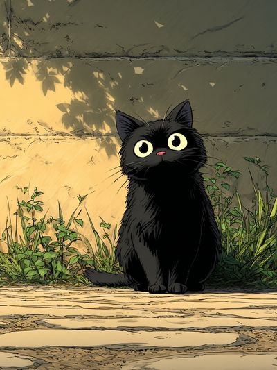 Curious Black Cat — Anime Print. poster print