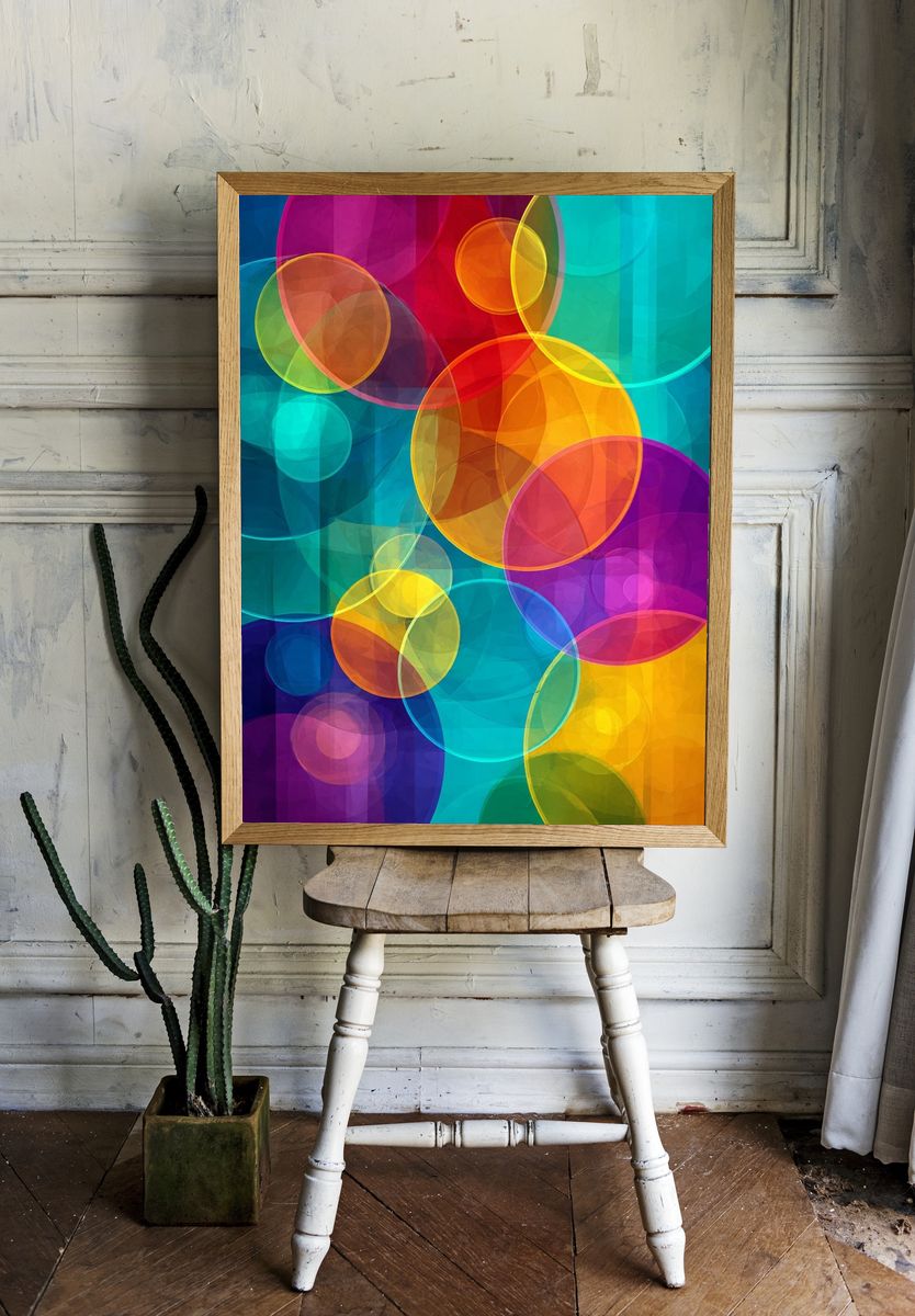 Colorful Abstract Bubbles Poster. — room view 1