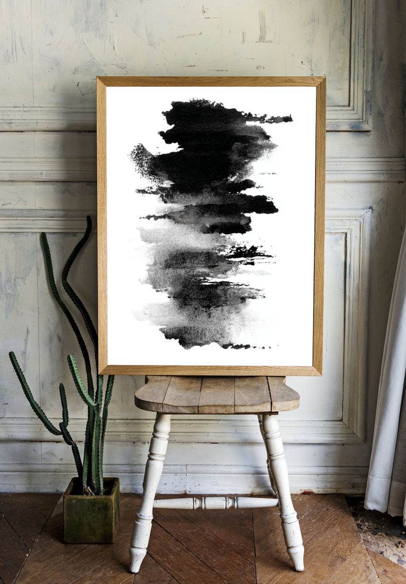 Abstract Black and White Brushstroke Poster. — room view 1