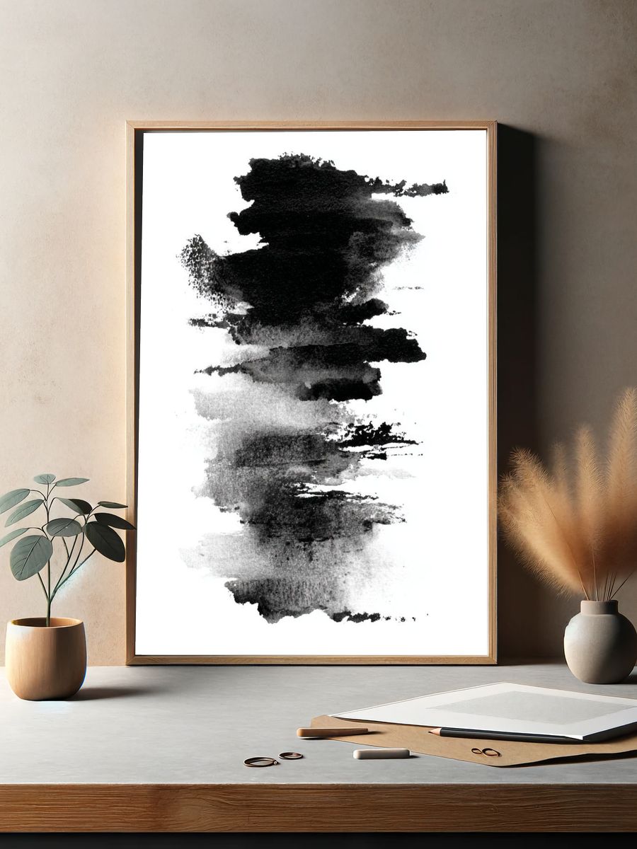 Abstract Black and White Brushstroke Poster. — room view 2