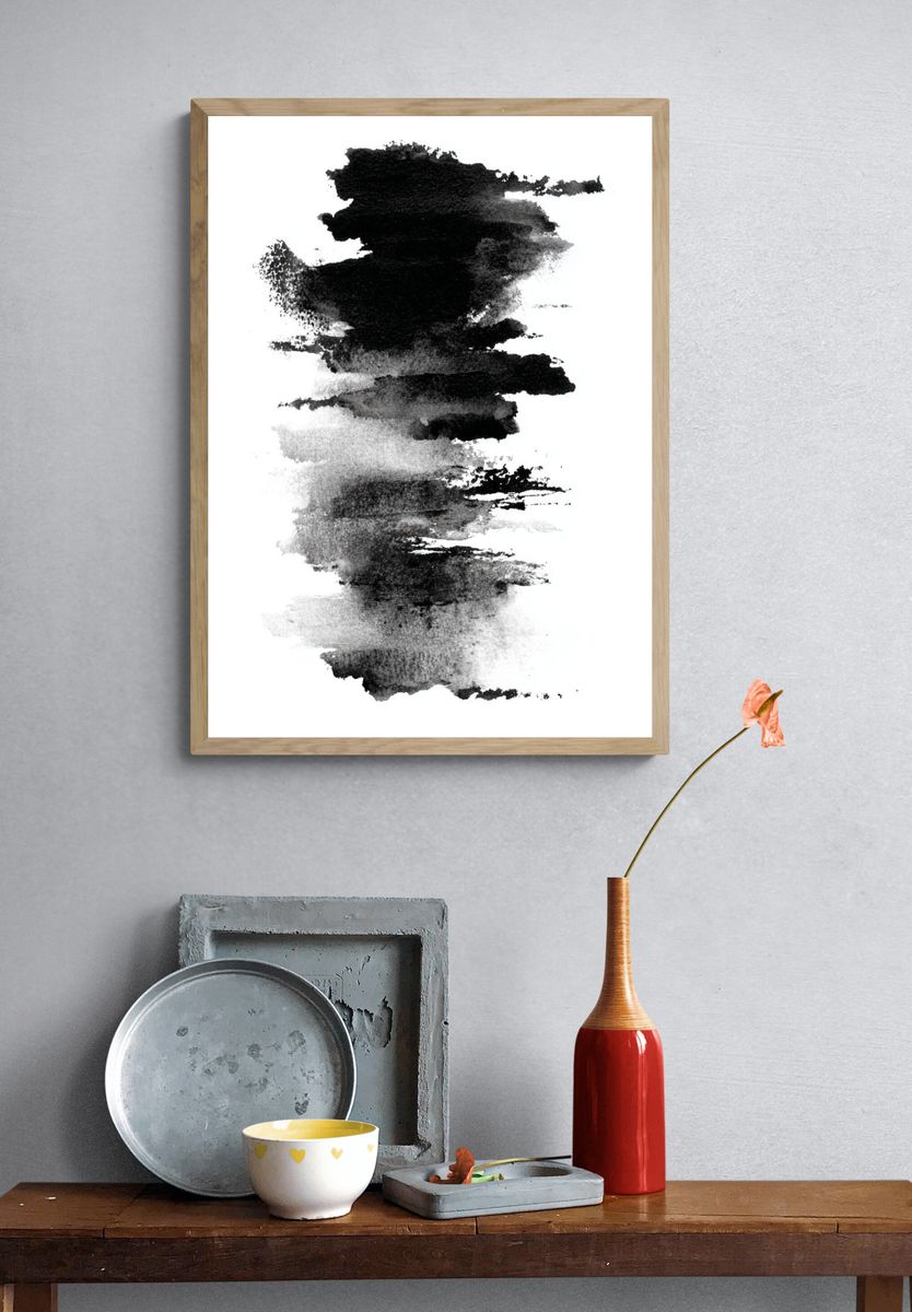 Abstract Black and White Brushstroke Poster. — room view 3