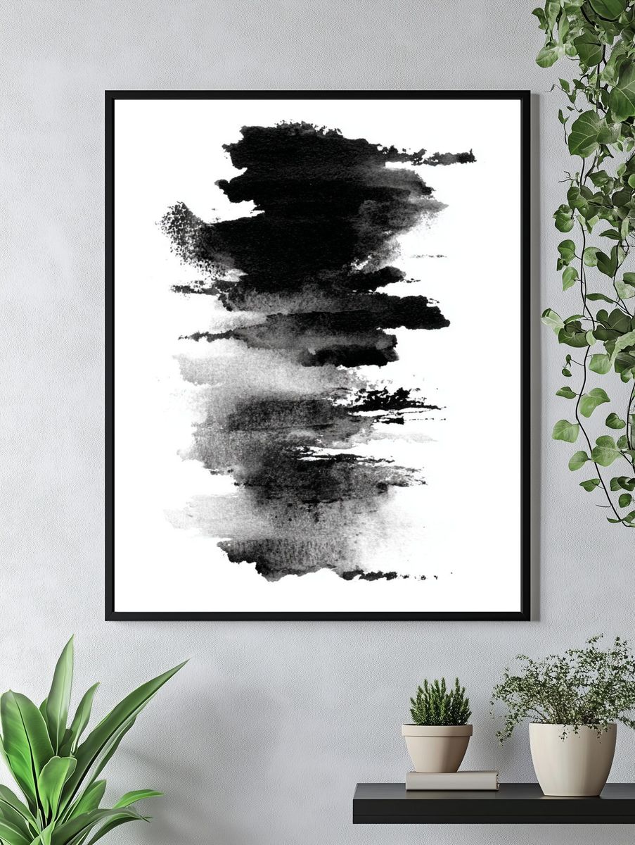 Abstract Black and White Brushstroke Poster. — room view 4