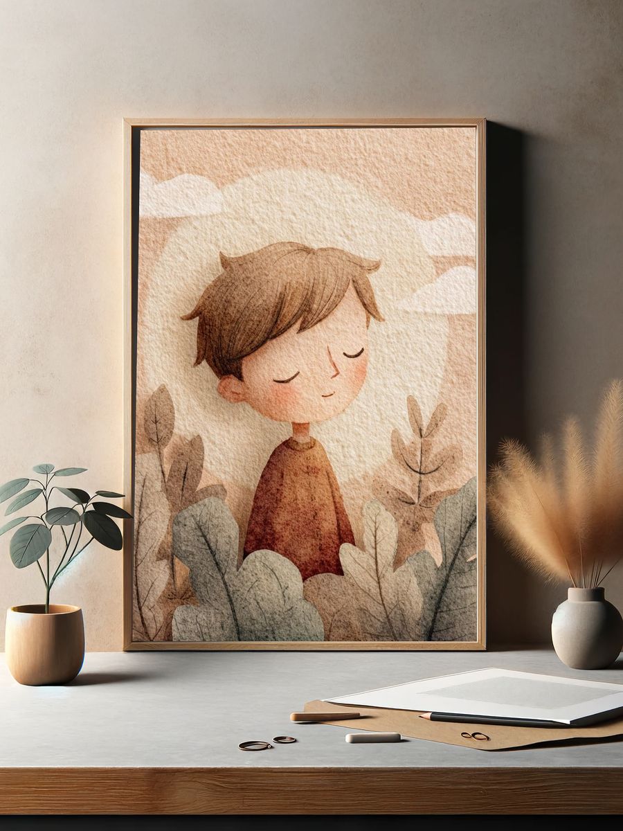 Dreamy Boy in Nature — Watercolor Print. — room view 2