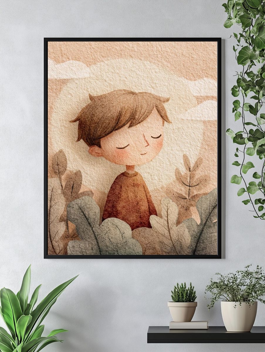 Dreamy Boy in Nature — Watercolor Print. — room view 4