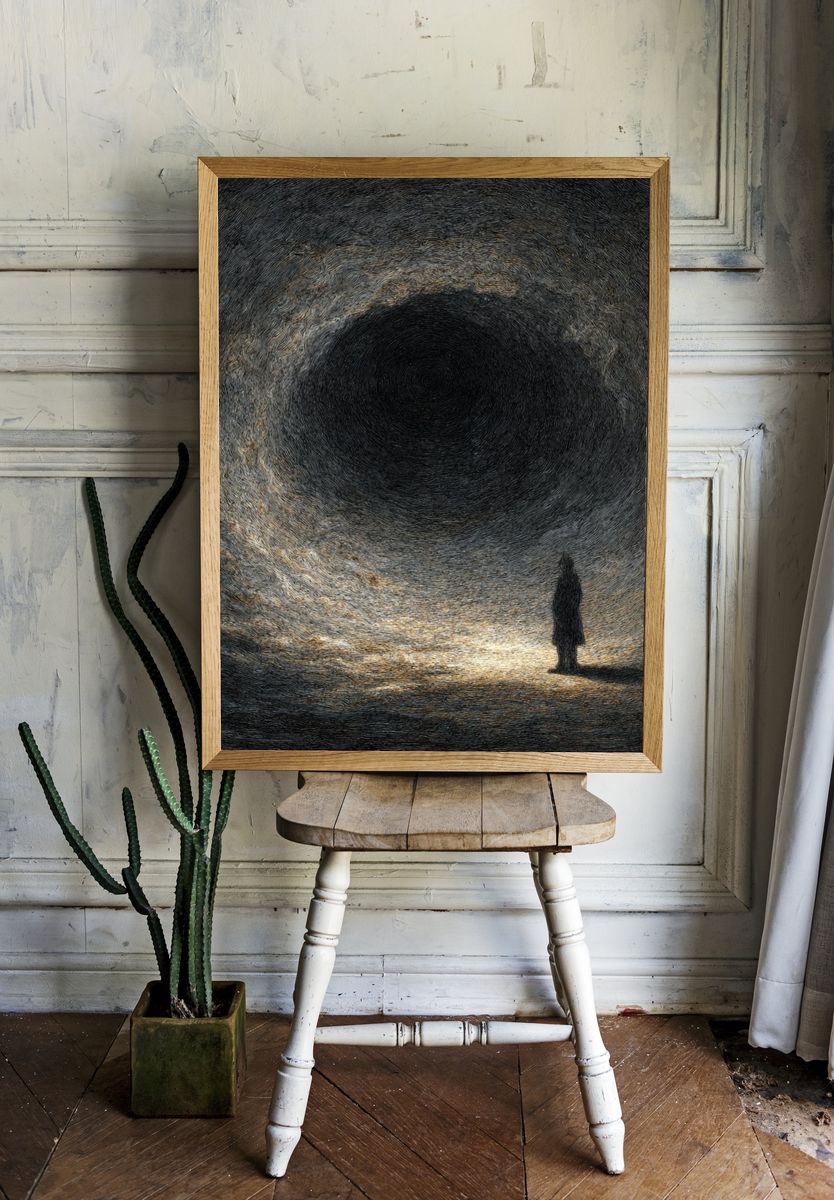 Solitary Figure in a Dark Tunnel — Abstract Print. — room view 1