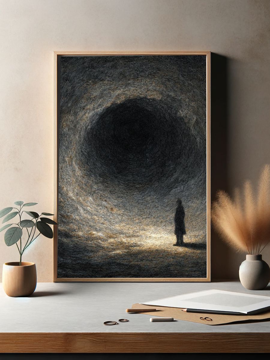 Solitary Figure in a Dark Tunnel — Abstract Print. — room view 2
