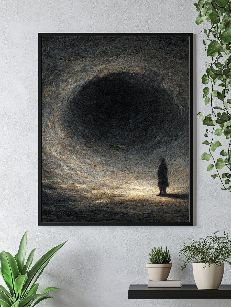 Solitary Figure in a Dark Tunnel — Abstract Print. — room view 4