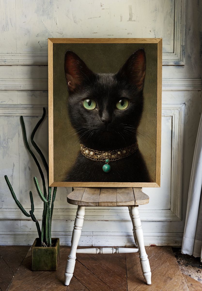 Elegant Black Cat Portrait Poster. — room view 1