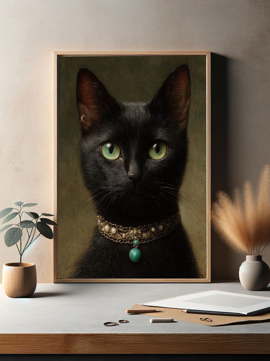 Elegant Black Cat Portrait Poster. — room view 2