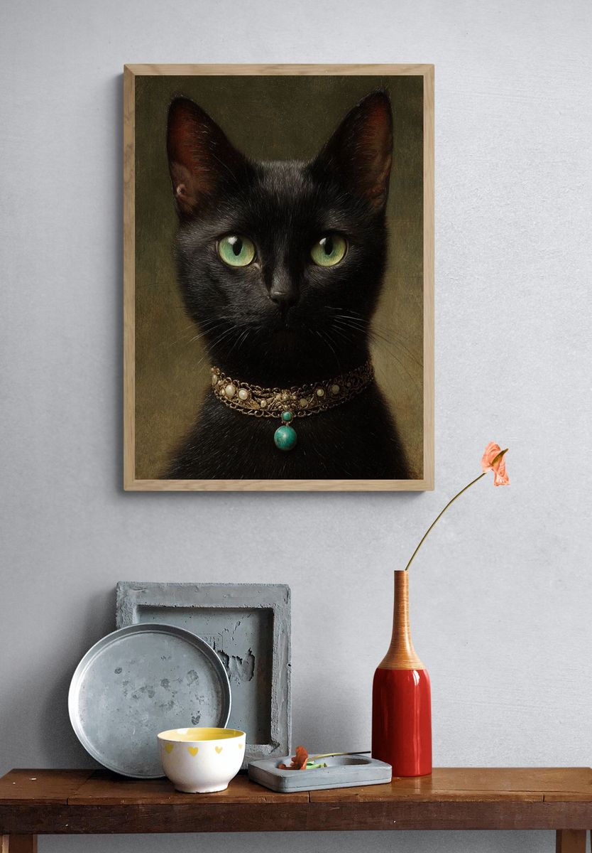 Elegant Black Cat Portrait Poster. — room view 3