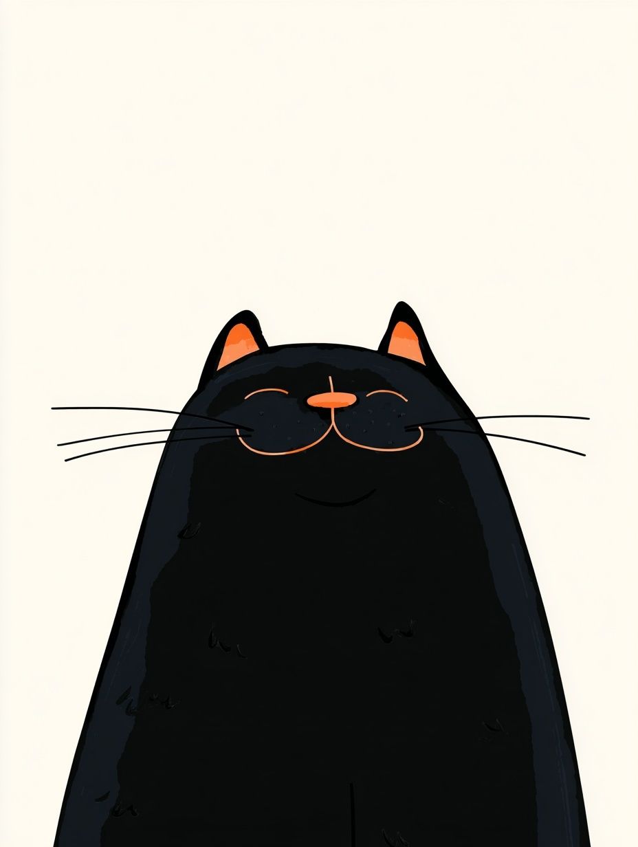 Happy Black Cat — Illustration Print. poster — animals art