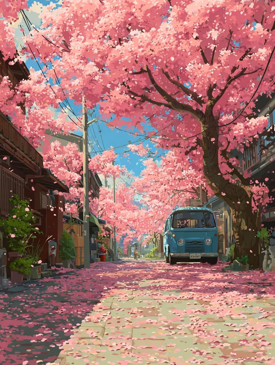 Cherry Blossom Street — Illustration Print. poster detail
