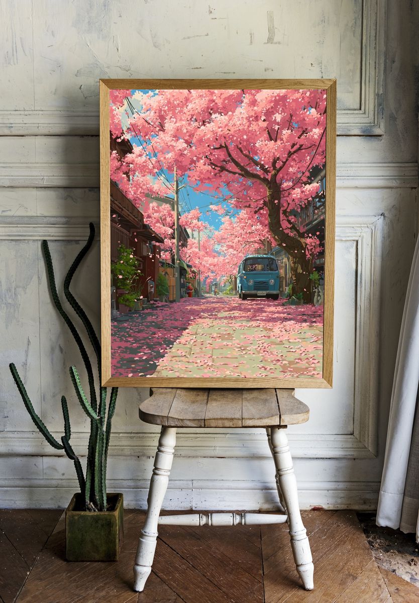 Cherry Blossom Street — Illustration Print. — room view 1