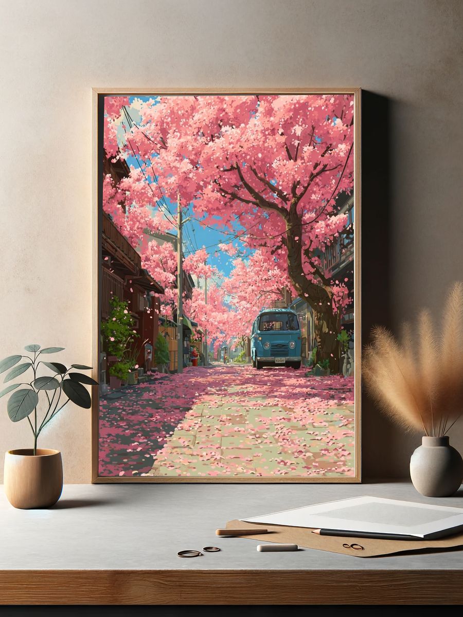 Cherry Blossom Street — Illustration Print. — room view 2