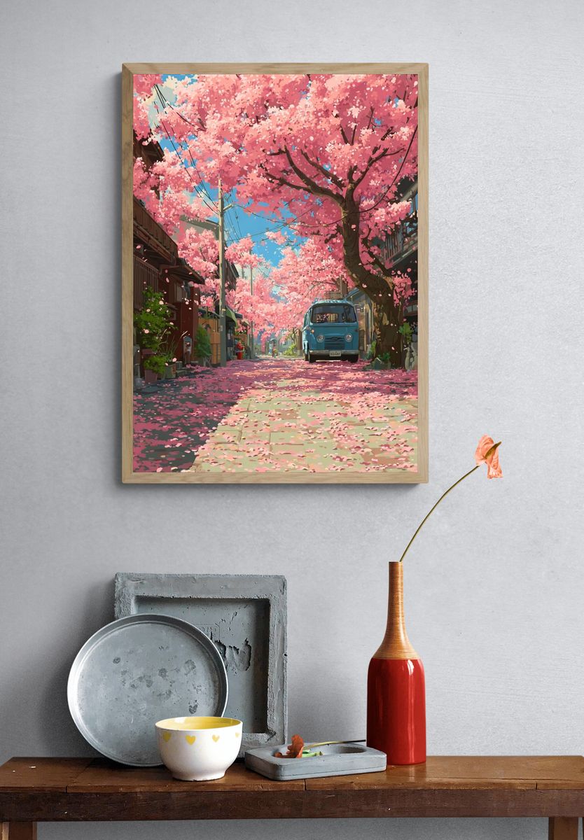 Cherry Blossom Street — Illustration Print. — room view 3