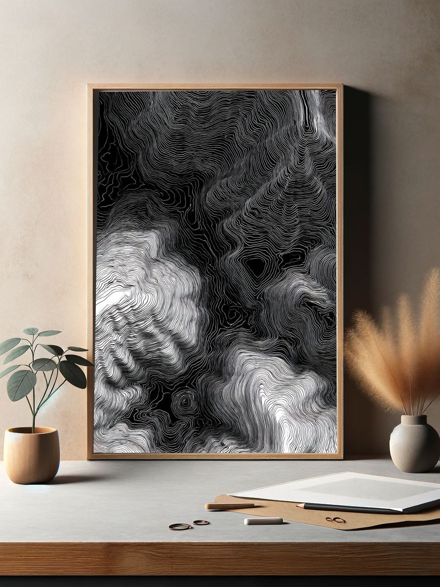 Abstract Black and White Contour Lines Poster. — room view 2