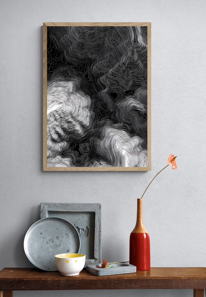 Abstract Black and White Contour Lines Poster. — room view 3