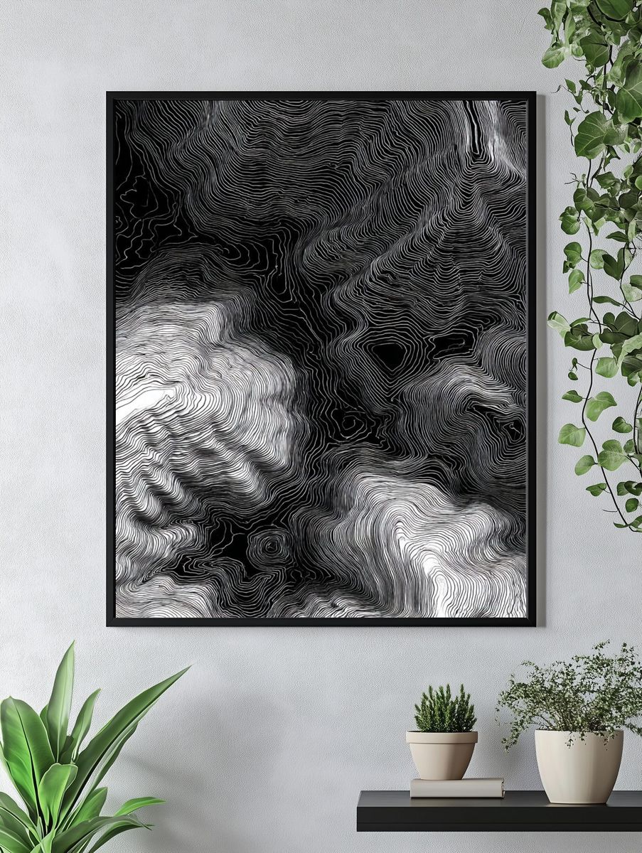 Abstract Black and White Contour Lines Poster. — room view 4