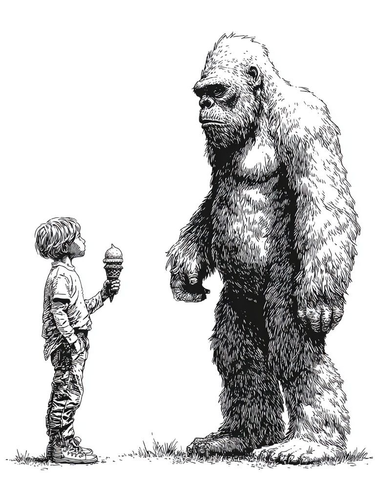 Child and Bigfoot — Illustration Print. poster detail