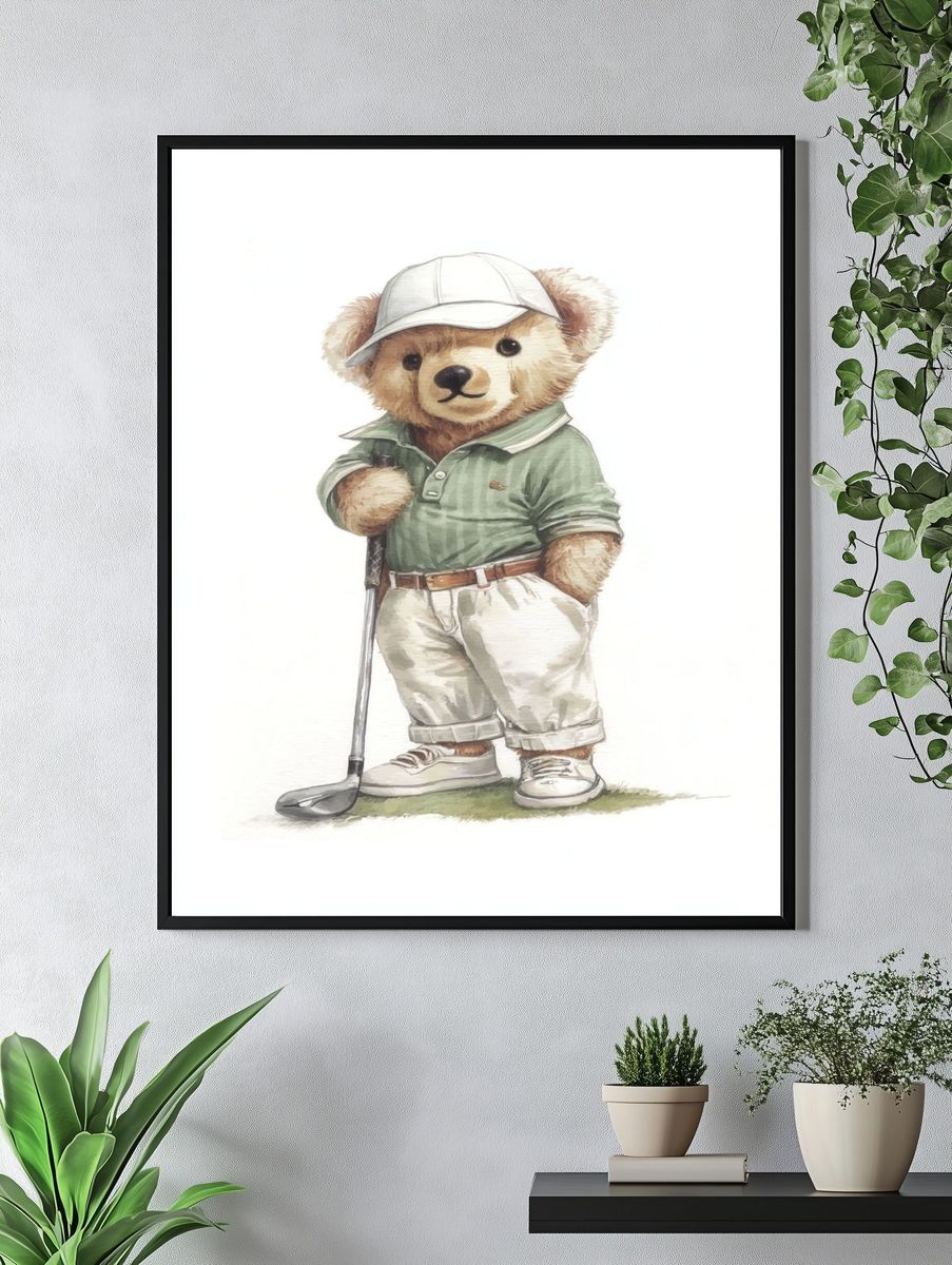 Golfing Bear — Illustration Print. — room view 4