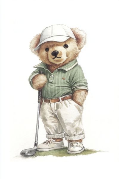 Golfing Bear — Illustration Print. poster print