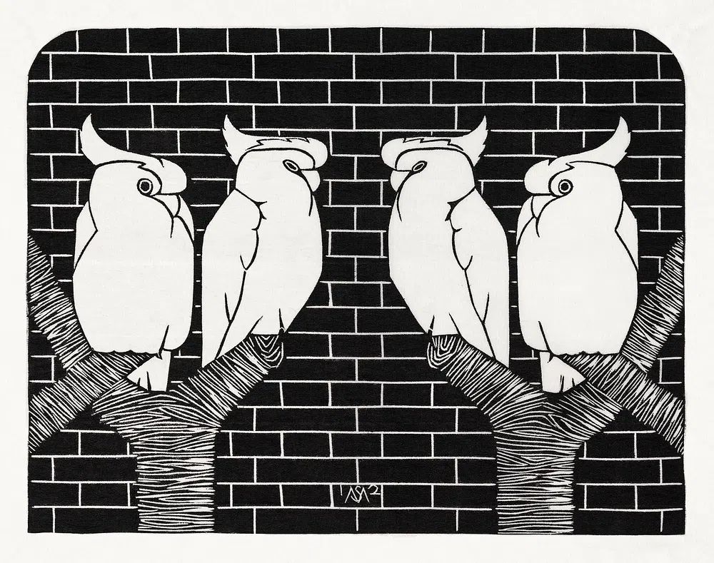 Cockatoos on a Branch — Minimalist Print. poster detail